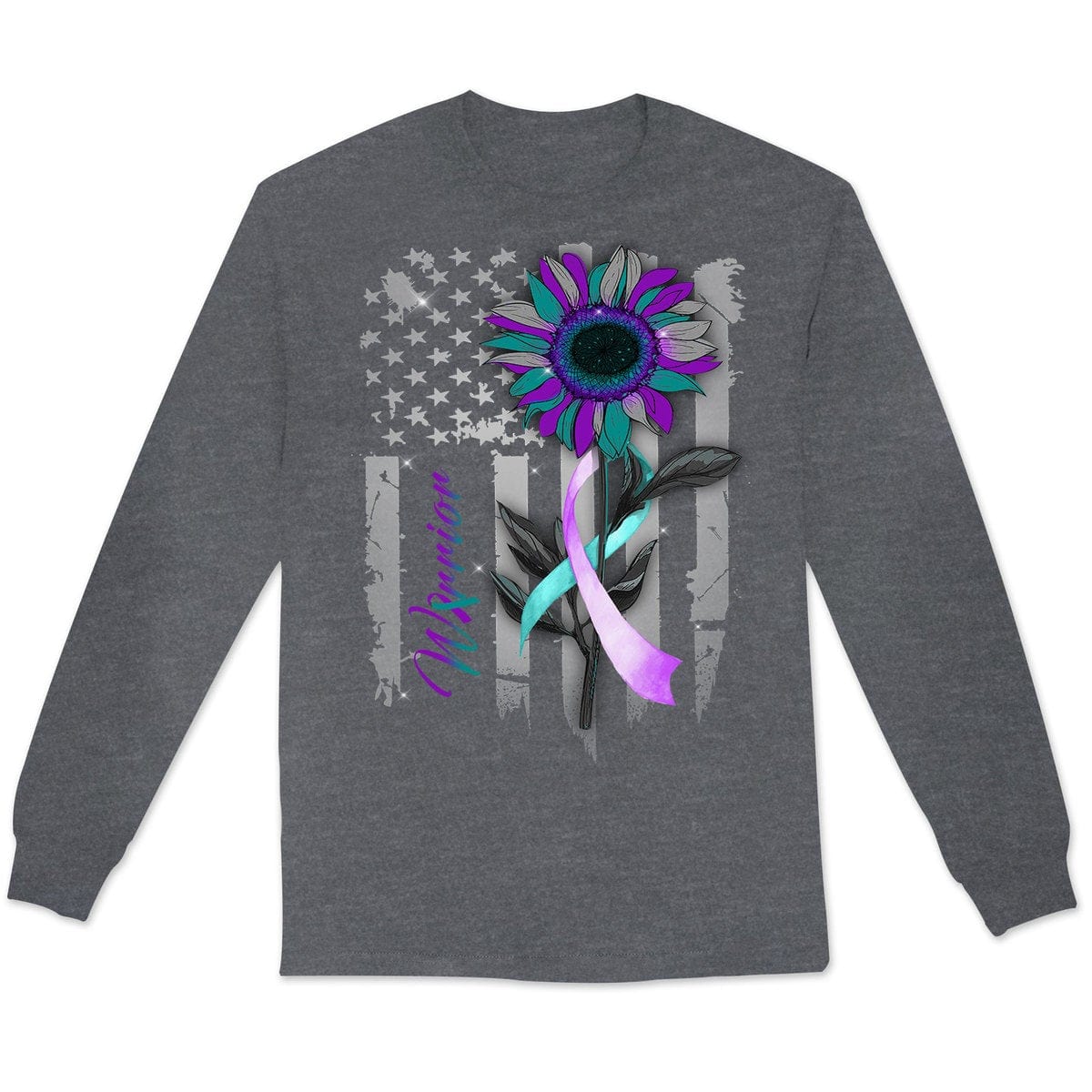 Camisetas de manga larga con cinta y girasol, bandera estadounidense, para prevenir el suicidio