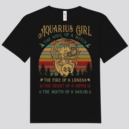 Aquarius Girl The Soul Of Witch The Heart Of Hippie Vintage Shirts