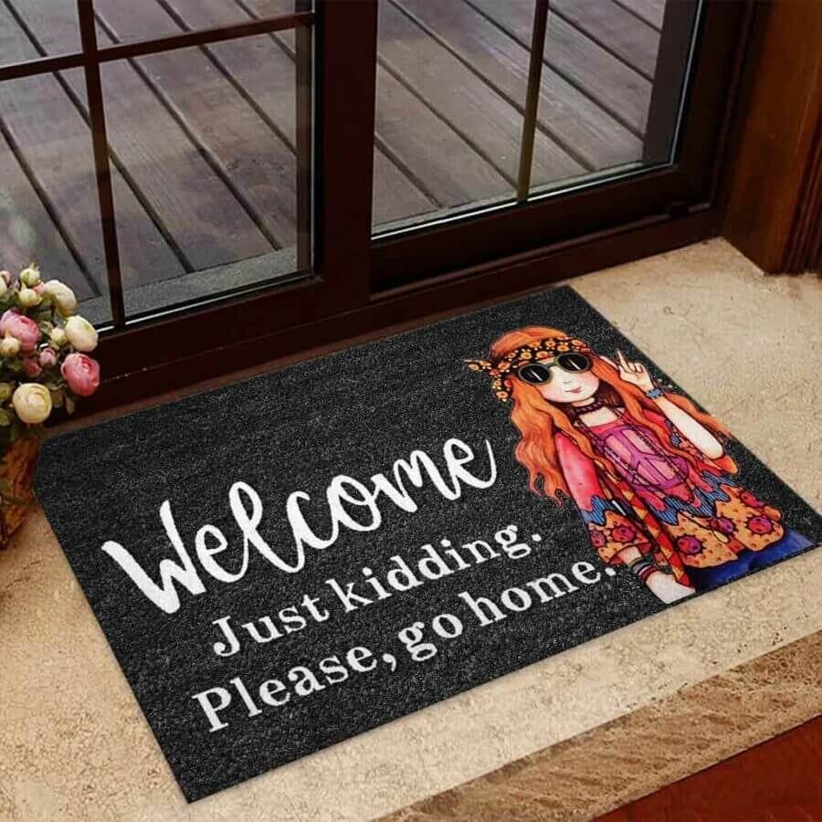 Welcome Just Kidding Hippie Doormat