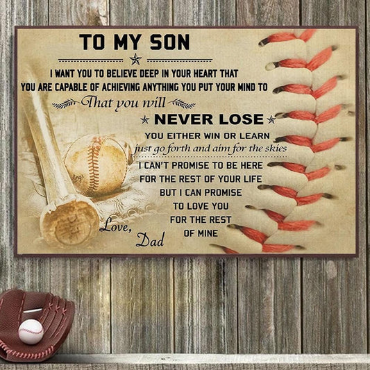 Para mi hijo, con amor de papá, póster de béisbol, lienzo