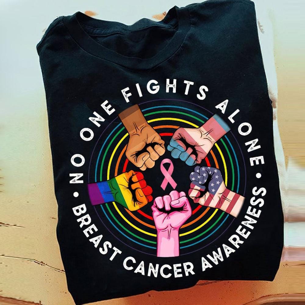 Camisetas contra el cáncer de mama: nadie lucha solo, camisetas de apoyo contra el cáncer de mama
