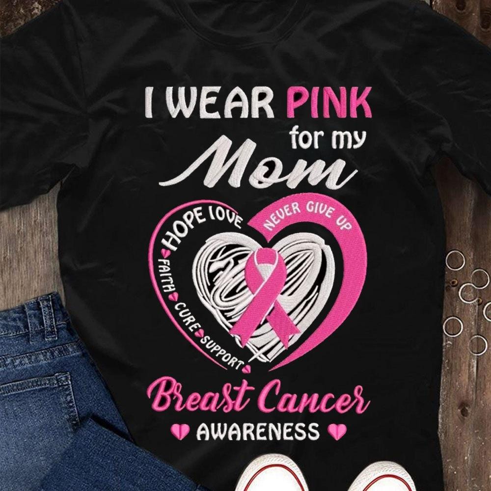 Camisetas contra el cáncer de mama: "Me pongo rosa por mi mamá", ropa para concienciar sobre el cáncer de mama con un corazón de lazo