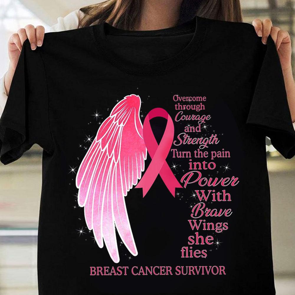 Convierte el dolor en poder con Brave Wings She Flies, camisetas con lazo rosa contra el cáncer de mama