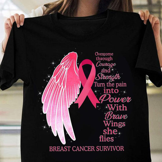 Convierte el dolor en poder con Brave Wings She Flies, camisetas con lazo rosa contra el cáncer de mama