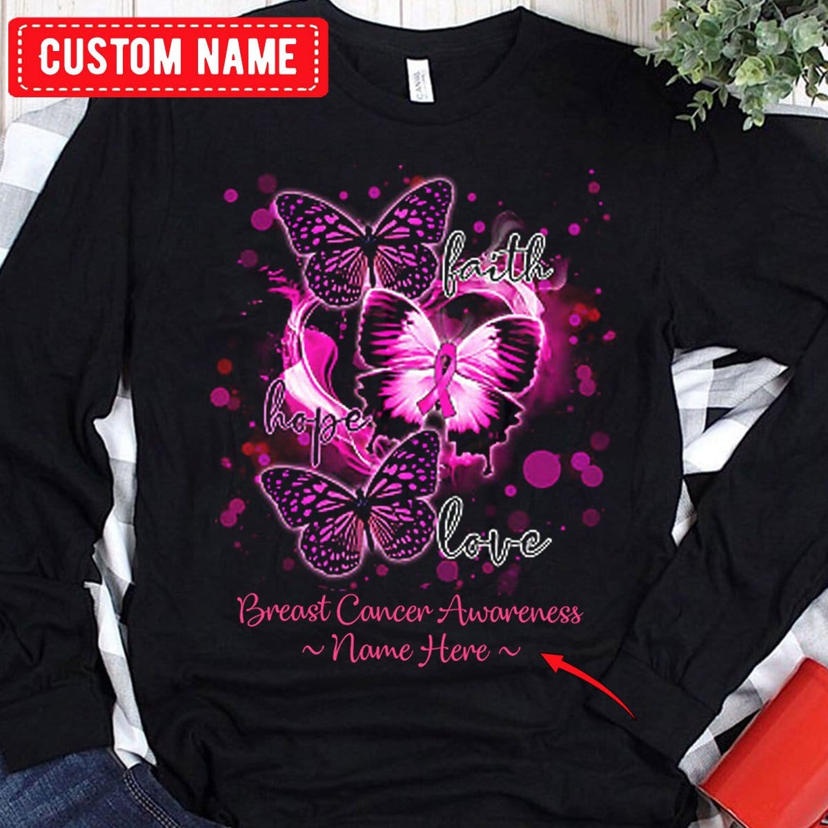 Faith Hope Love Butterfly Personalized Breast Cancer Shirts
