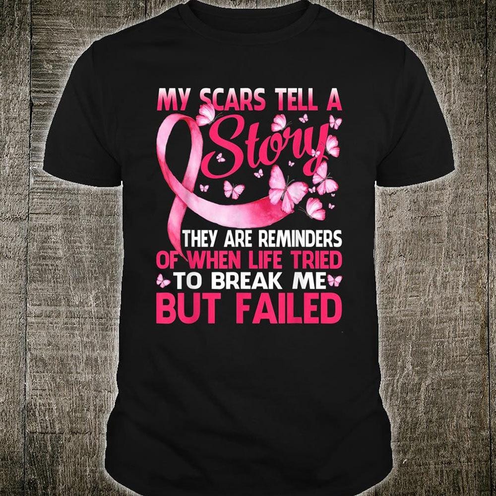 Camisetas de cáncer de mama, mis cicatrices cuentan una historia, camisetas de superviviente de cáncer de mama con lazo rosa y mariposa, regalo para ella