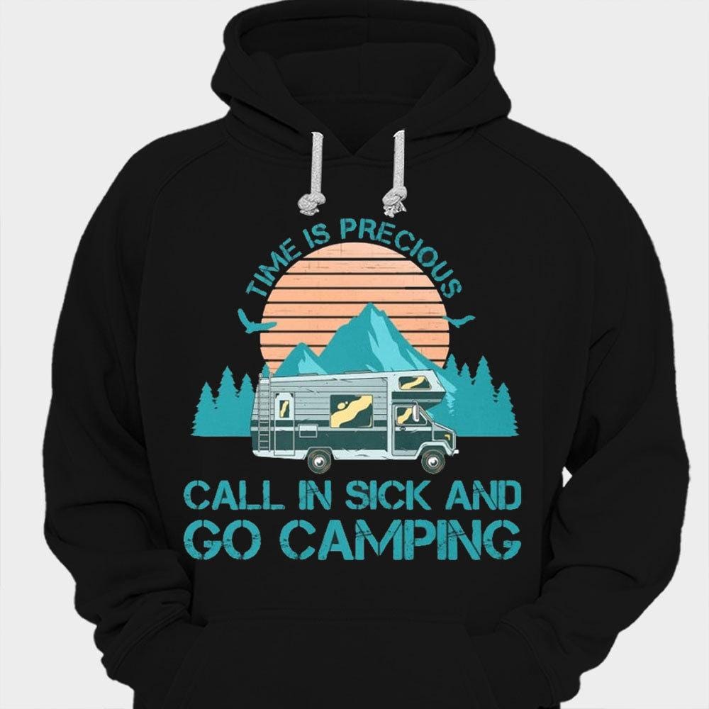 El tiempo es precioso. Llámanos y vete a acampar. Camisetas