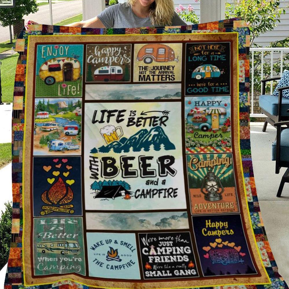 Life Is Better With Beer & Campfire Camping Blanket Fleece & Sherpa