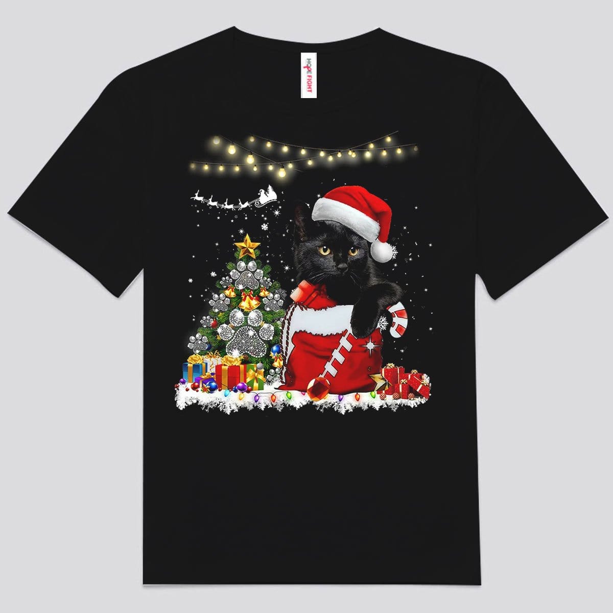 Camisetas de gato negro con mensaje de feliz Navidad