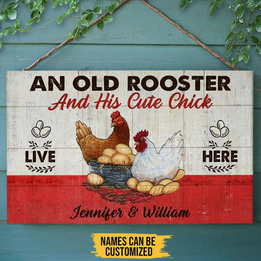 An Old Rooster & His Cute Chick Live Here, Personalized Chicken Poster, Canvas