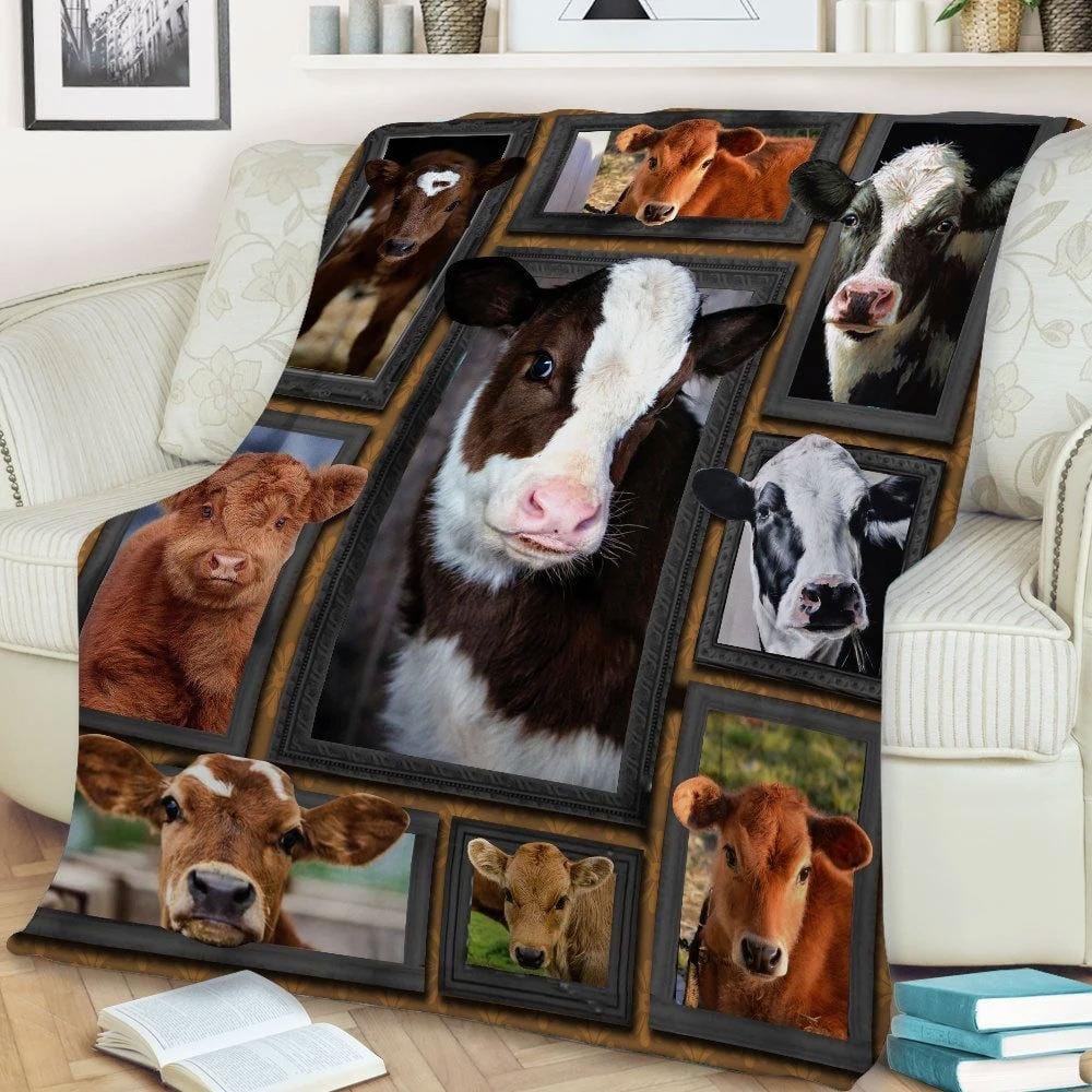 Black White Brown Cow, Cow Print Blanket Fleece & Sherpa