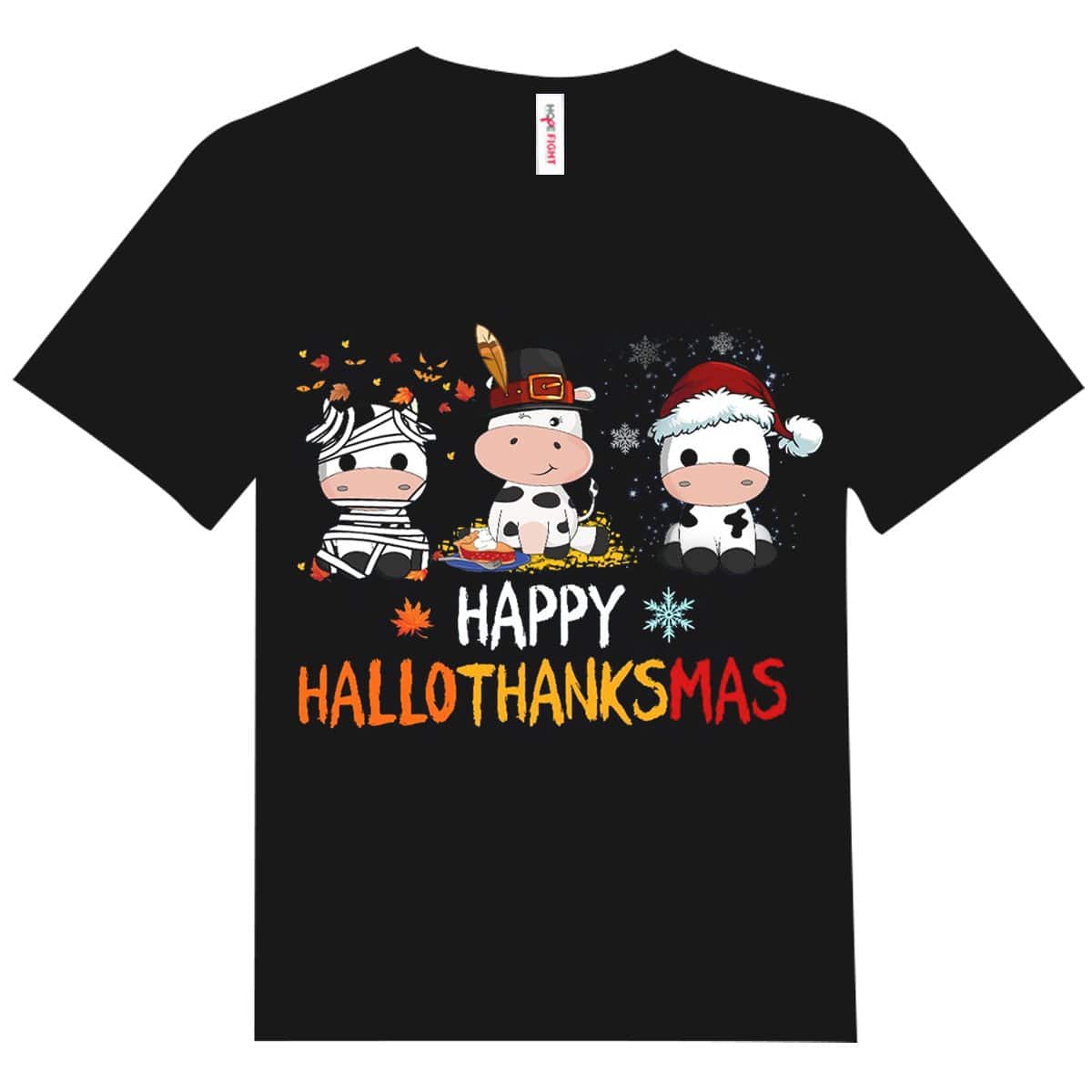 Camisetas navideñas con la frase "Happy Hallothanksmas Cow"