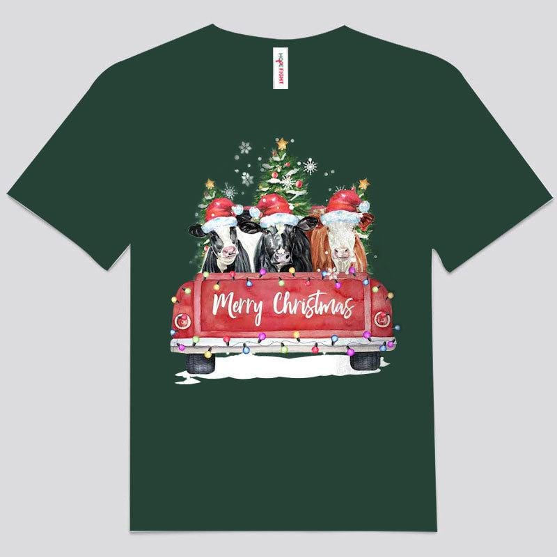 Camisetas de vacas con mensaje de feliz Navidad