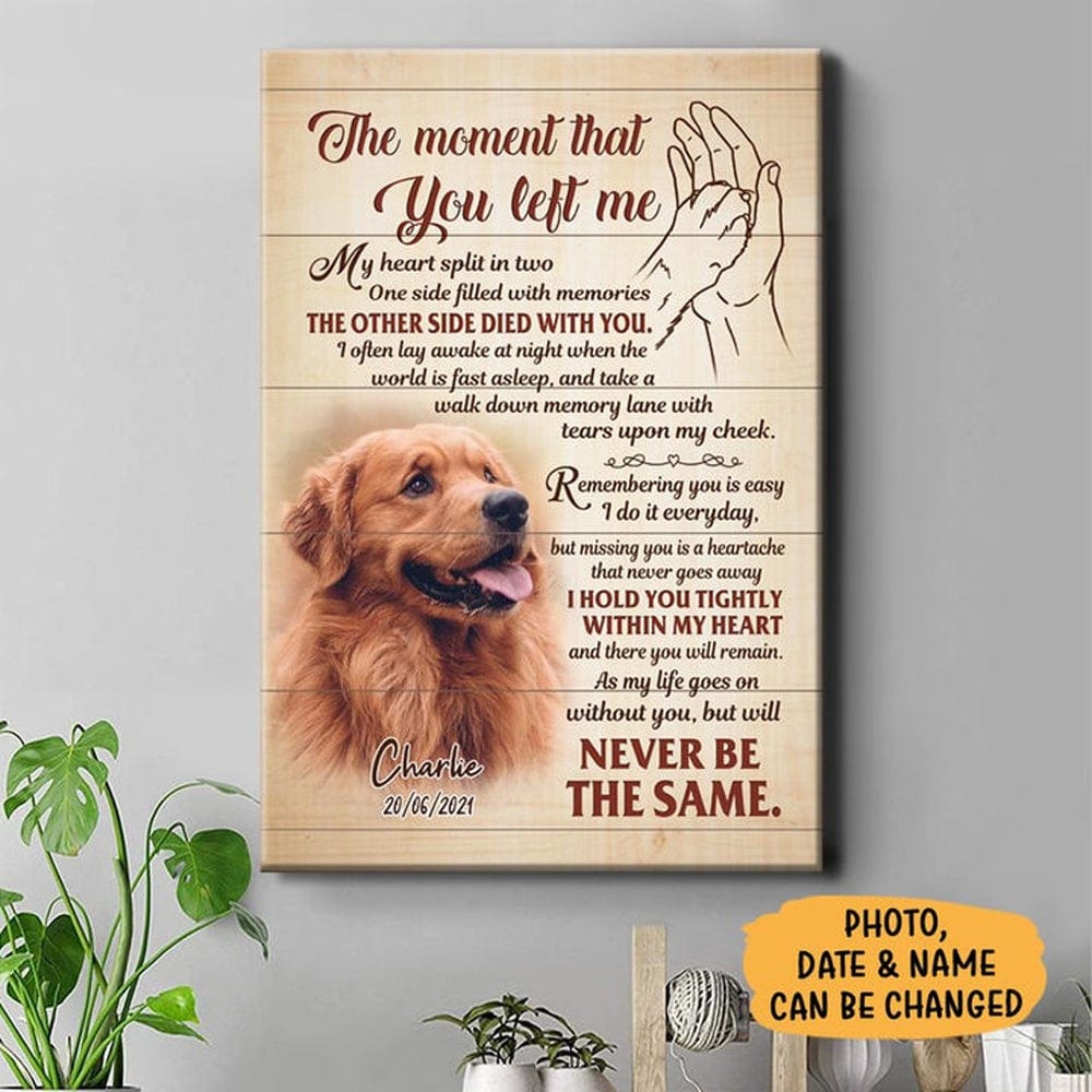 Póster conmemorativo personalizado para mascotas "El momento en que me dejaste", lienzo