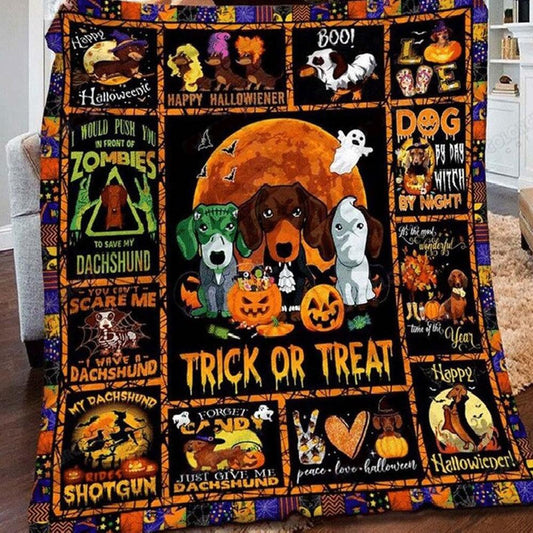 Manta, vellón y sherpa para Halloween con forma de perro salchicha para pedir dulces o trucos