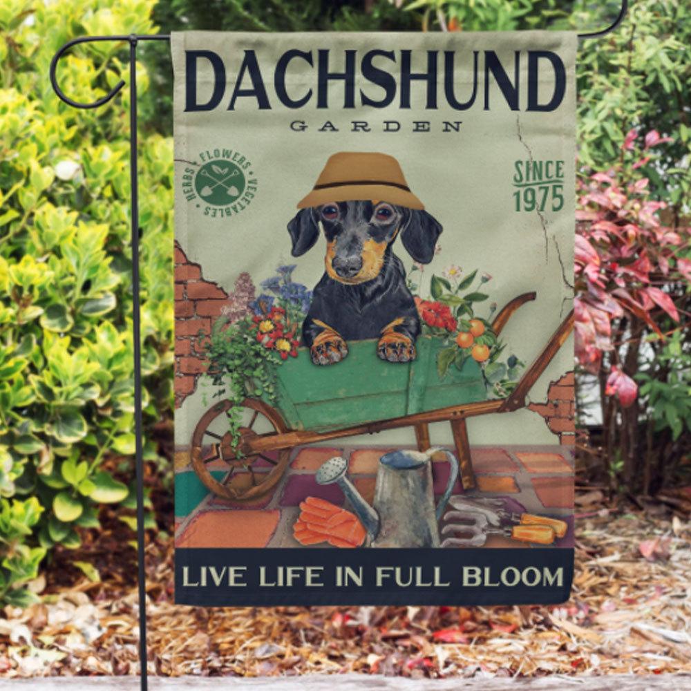Live Life In Full Bloom Dachshund Flag House & Garden