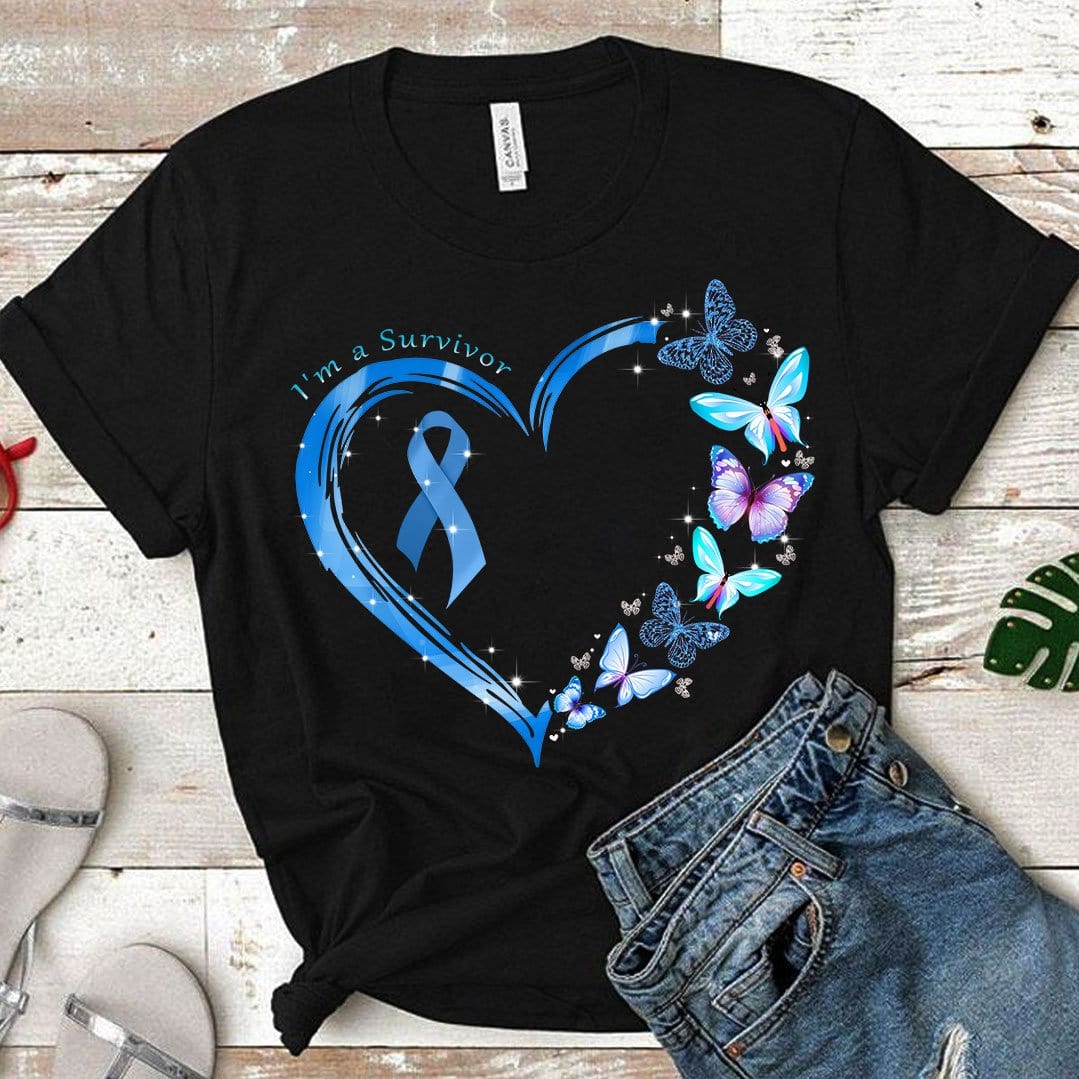 I'm A Survivor Diabetes Awareness Shirts With Butterfly Heart Ribbon