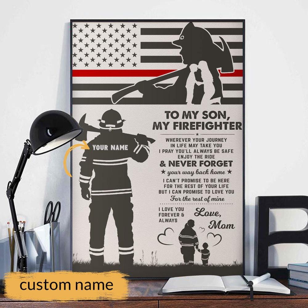 Póster de bombero personalizado con el amor de mamá para mi hijo, lienzo