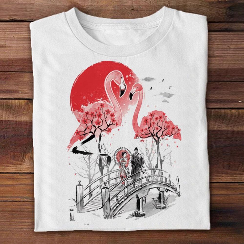 Pink Flamingo Shirt, Flamingo Garden Sakura Cherry Blossom Shirts