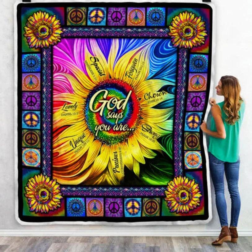 Dios dice que estás con girasol, manta hippie de vellón y sherpa