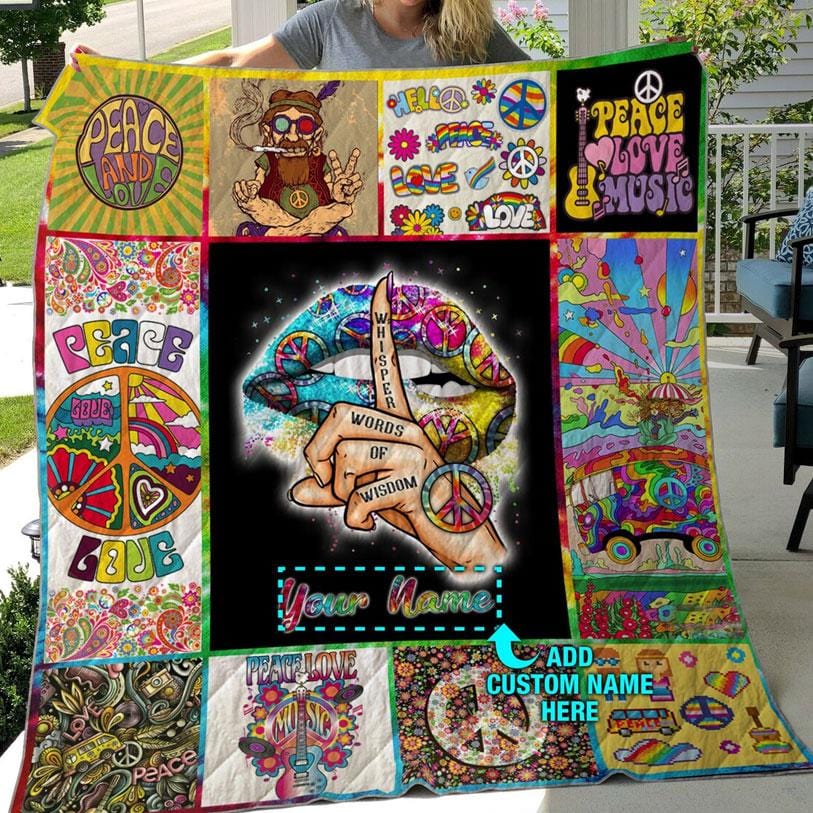 Manta hippie personalizada de vellón y sherpa Peace Love