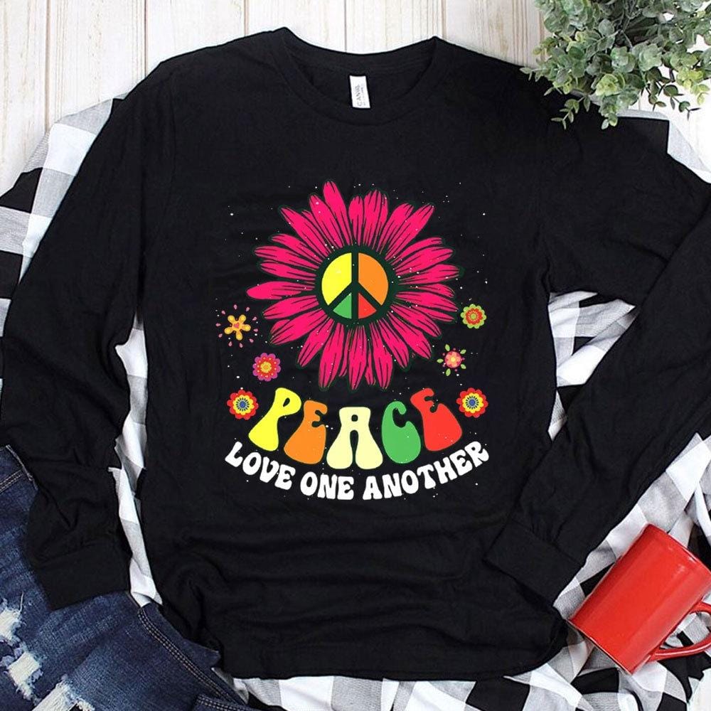 Paz, ámense los unos a los otros con girasoles, camisetas hippies