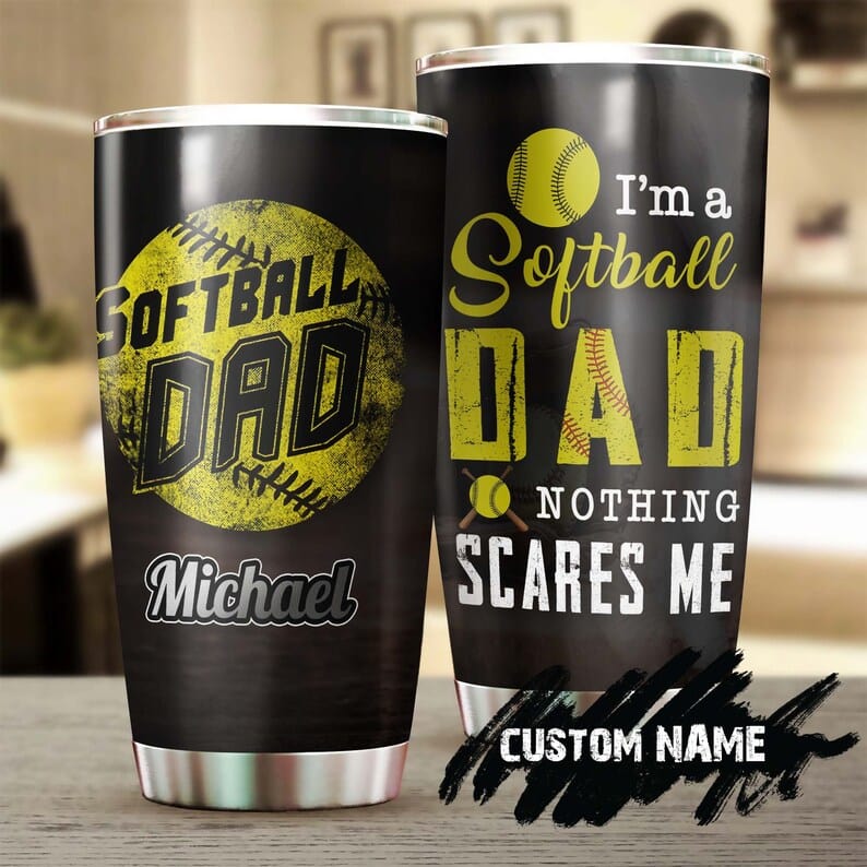Vaso personalizado para el Día del Padre con la frase "Soy un papá de softbol"