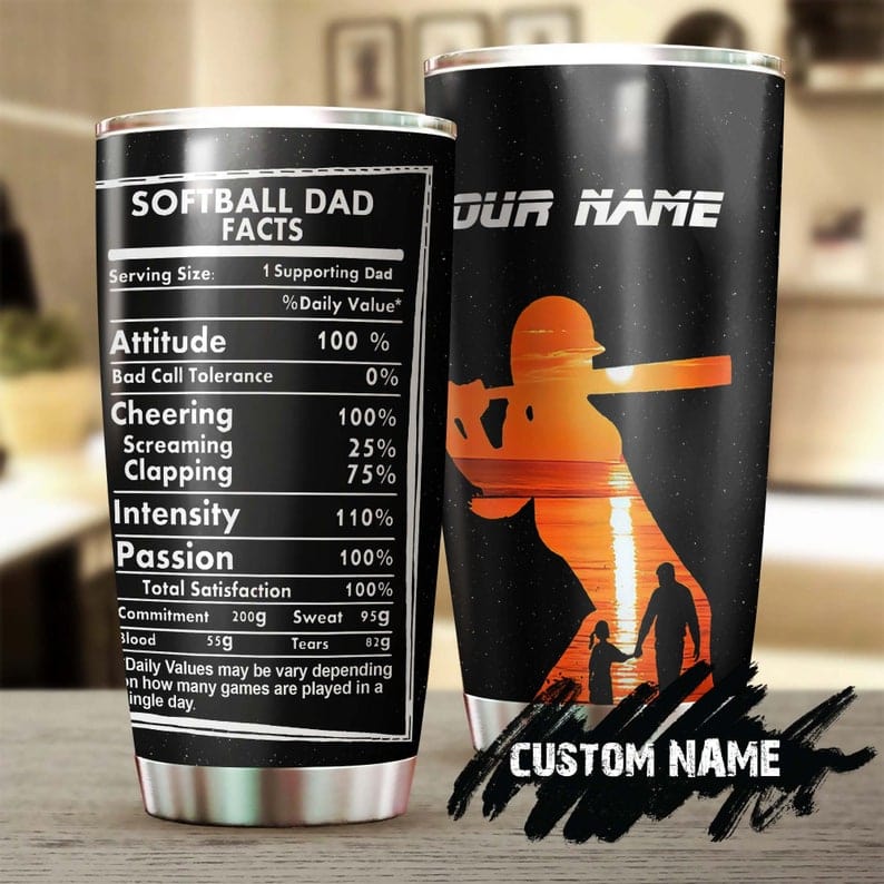 Vaso personalizado para el Día del Padre con datos sobre el papá del softbol
