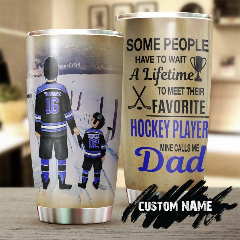 Vaso personalizado para el Día del Padre con el mayor fanático del hockey, papá e hijo