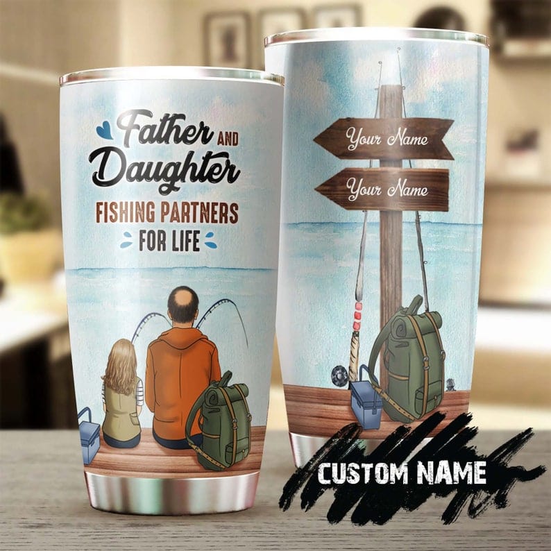 Vaso personalizado para el Día del Padre con la frase Padre e hija: Compañeros de pesca de por vida