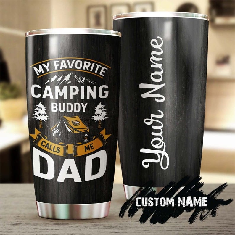 Vaso personalizado para el Día del Padre con la frase "Mi compañero de campamento favorito me llama papá"