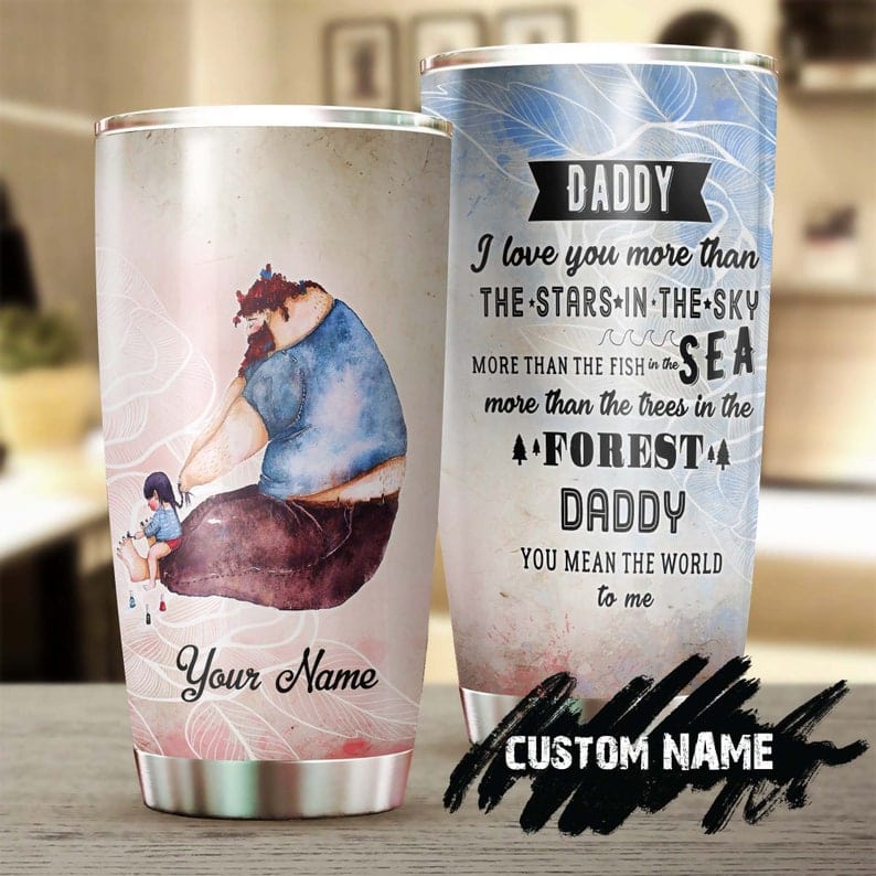 Vaso personalizado para el Día del Padre con la frase "Papá, te amo más que las estrellas en el cielo"