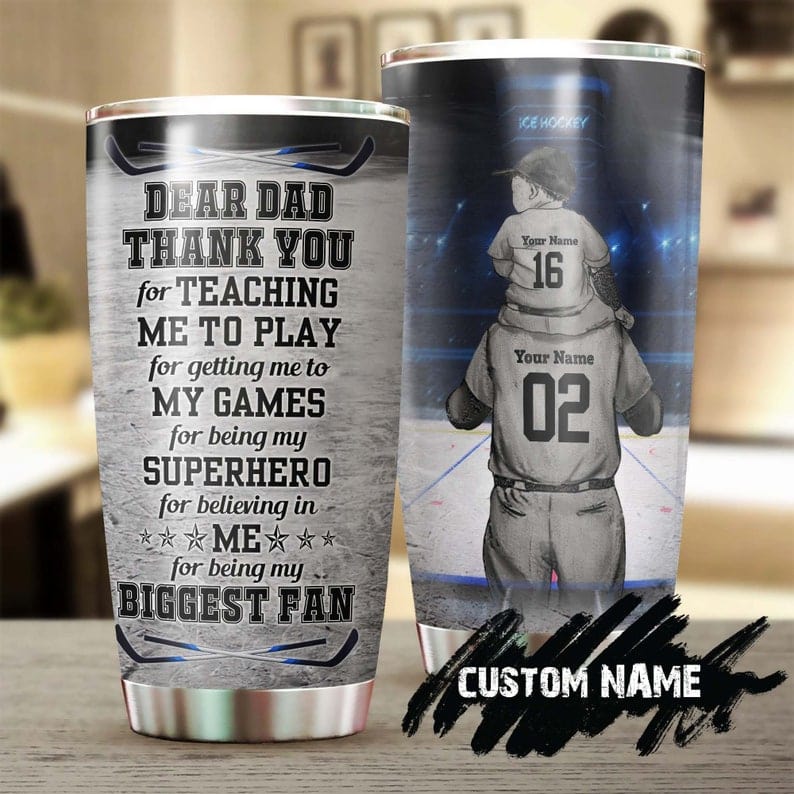 Vaso personalizado para el Día del Padre con el mayor fanático del hockey sobre hielo: papá e hijo