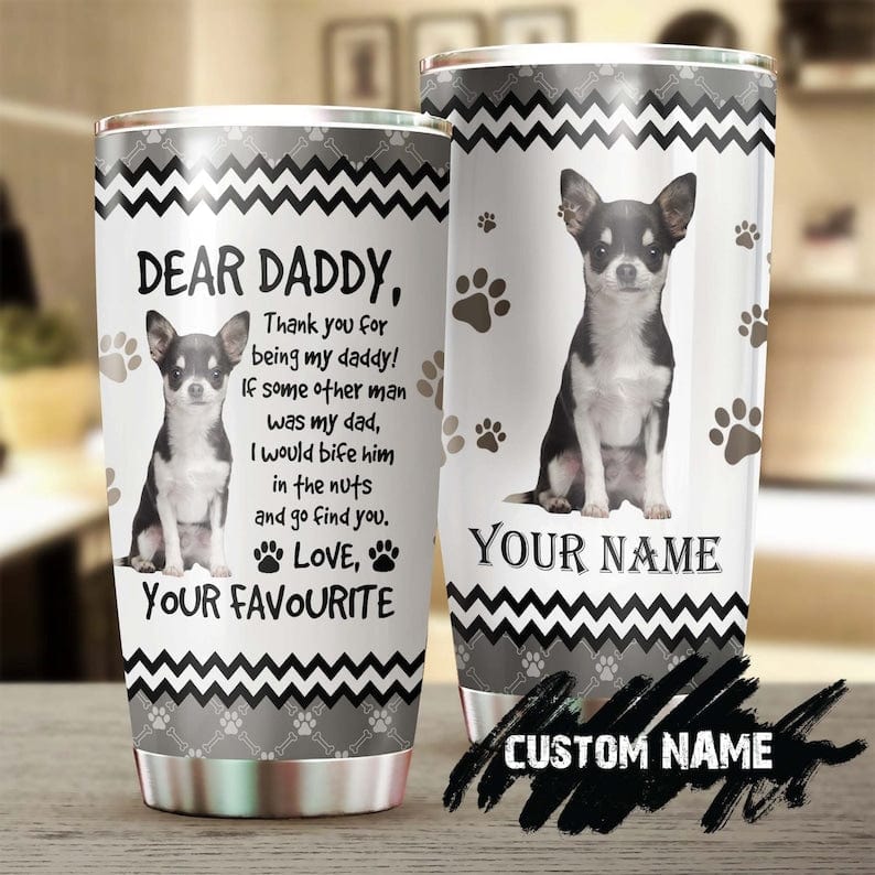 Vaso personalizado para el día del padre con diseño de chihuahua