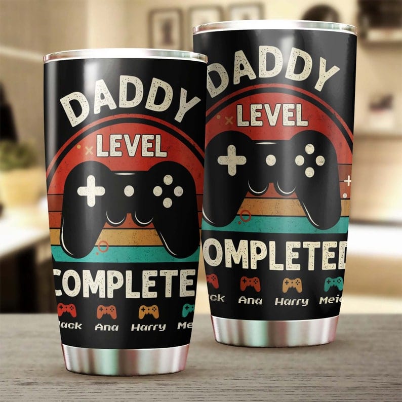 Vaso personalizado para el Día del Padre con nivel de jugador divertido de papá