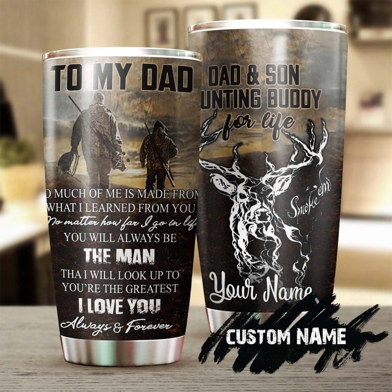 Vaso personalizado para el Día del Padre: "Padre e hijo, compañero de caza de por vida"