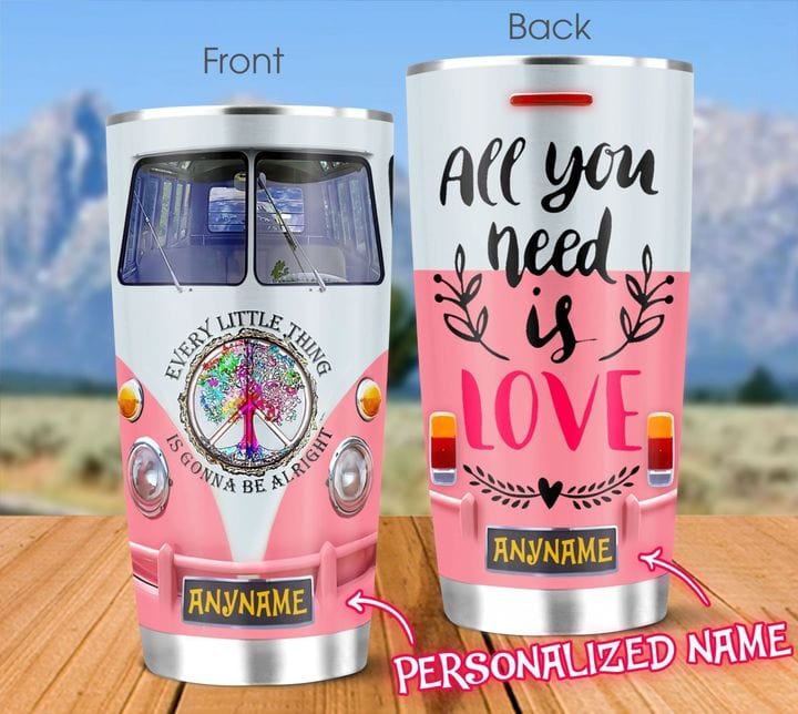 Vaso hippie personalizado "Todo lo que necesito es amor"