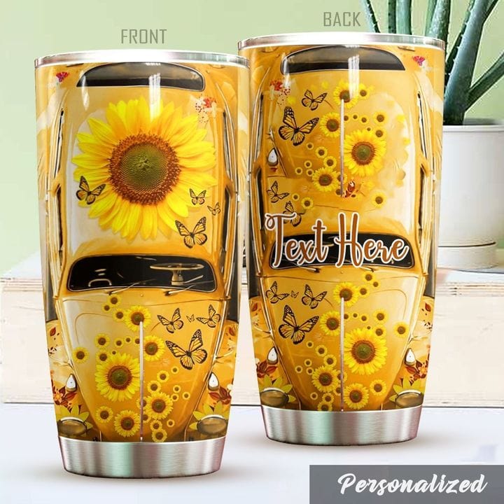 Vaso hippie personalizado con diseño de girasol y mariposa
