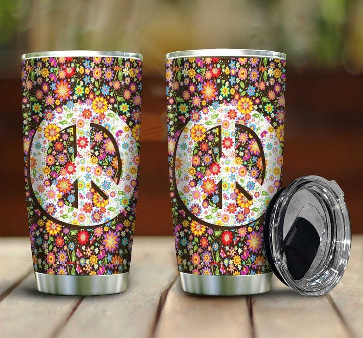 Peace Flower Pattern Hippie Tumbler