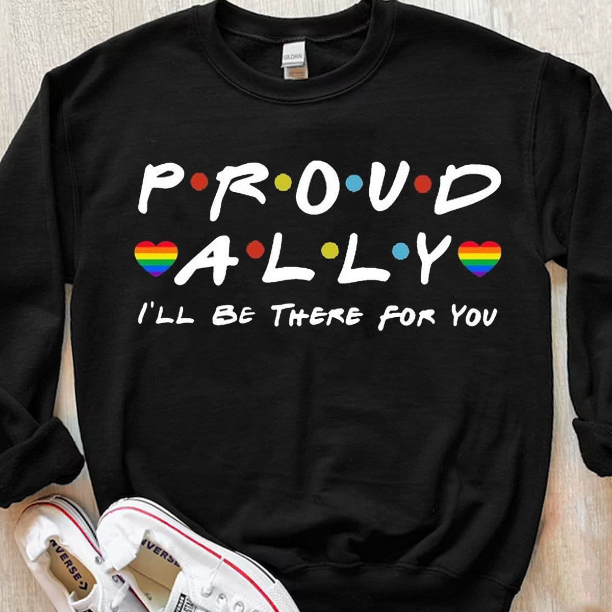 Camisetas LGBT con el mensaje "Orgullosamente aliado, estaré allí para ti"