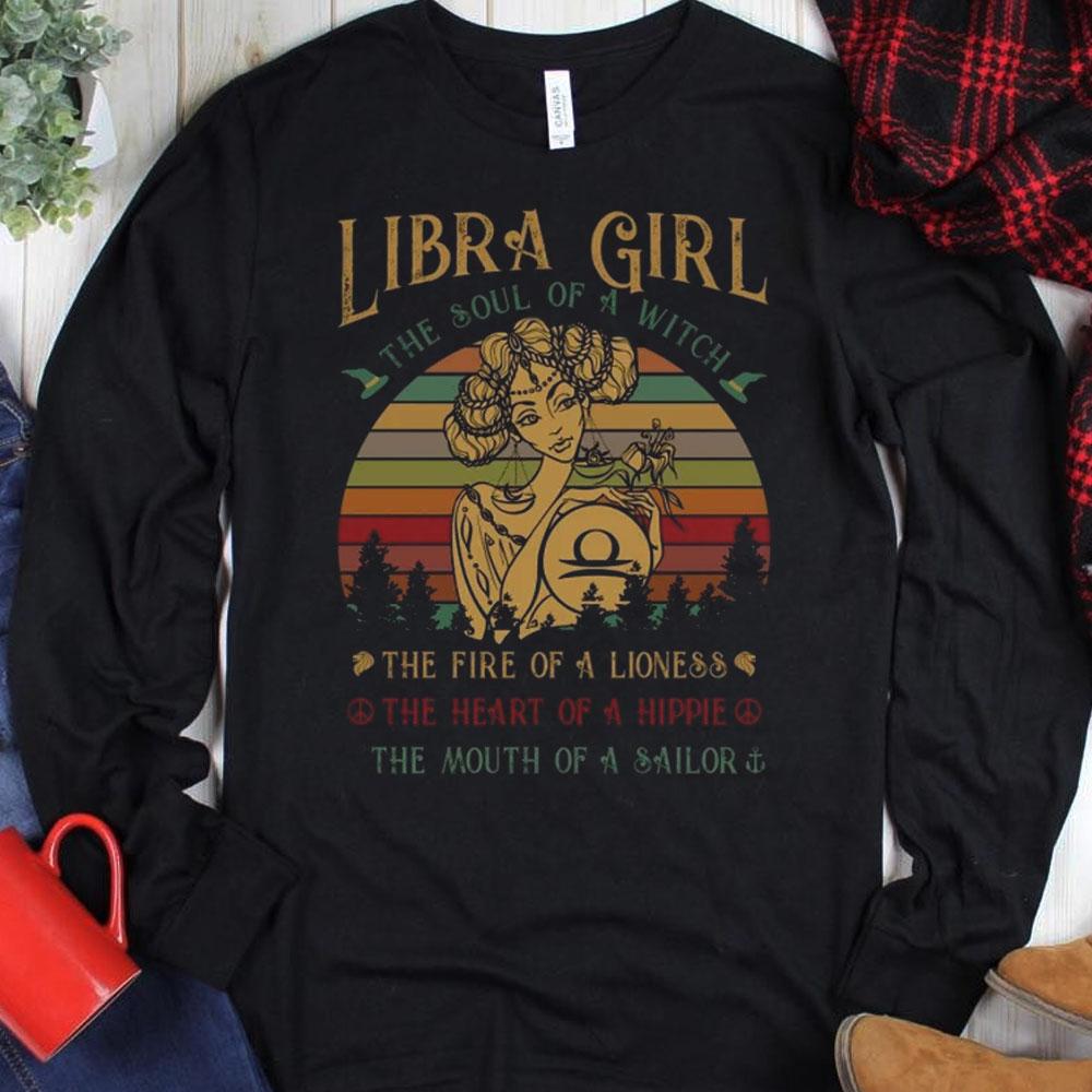 Camisetas vintage de Libra Girl, el alma de la bruja, el corazón de los hippies