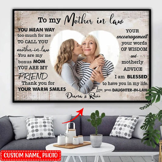 Para mi suegra, regalo de la nuera, póster personalizado para el Día de la Madre, lienzo