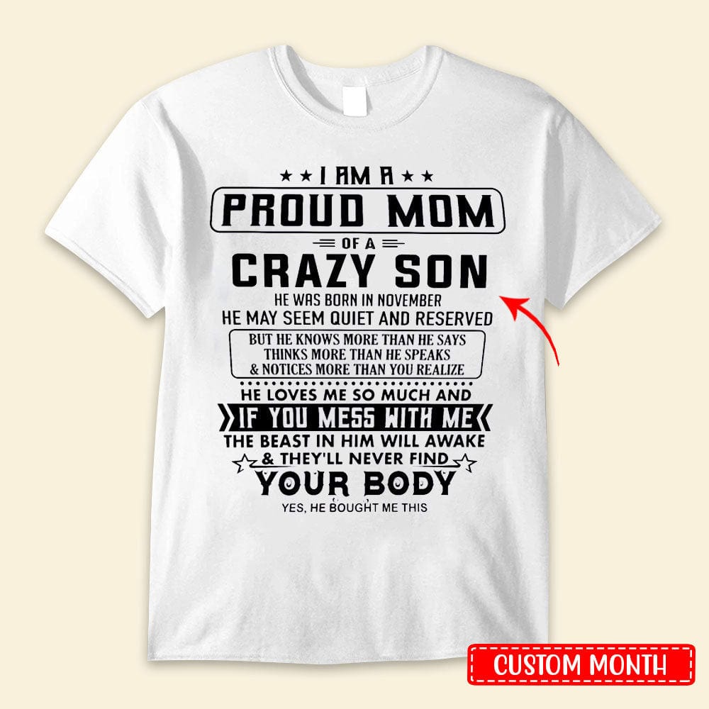 Soy una orgullosa mamá de un hijo loco Camisetas personalizadas para el Día de la Madre