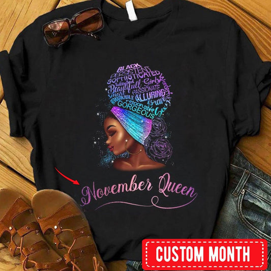 Reina de noviembre, mujer afro negra, camisetas de cumpleaños personalizadas