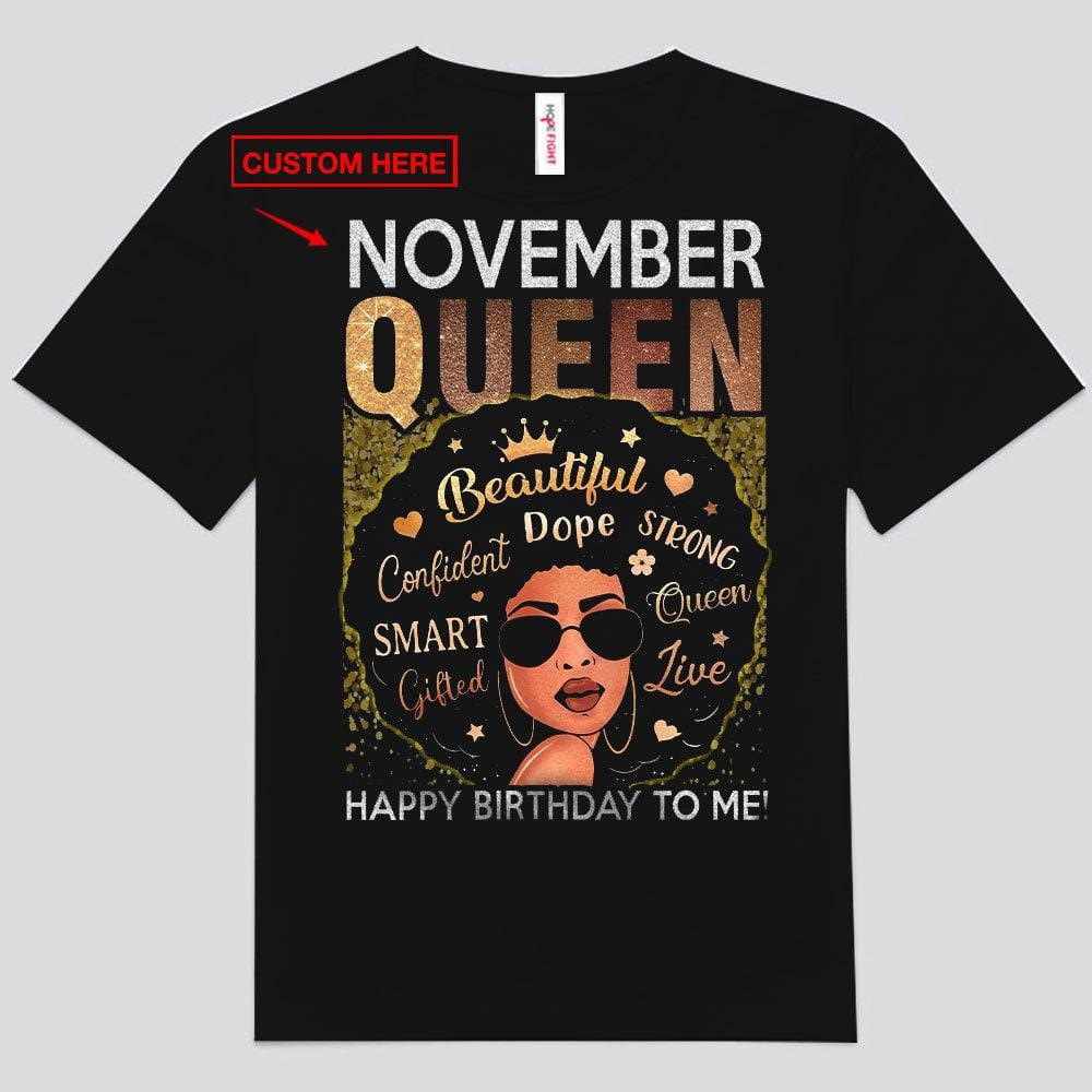 Camisetas de cumpleaños personalizadas para mujeres afroamericanas de noviembre