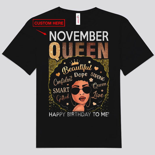 Camisetas de cumpleaños personalizadas para mujeres afroamericanas de noviembre