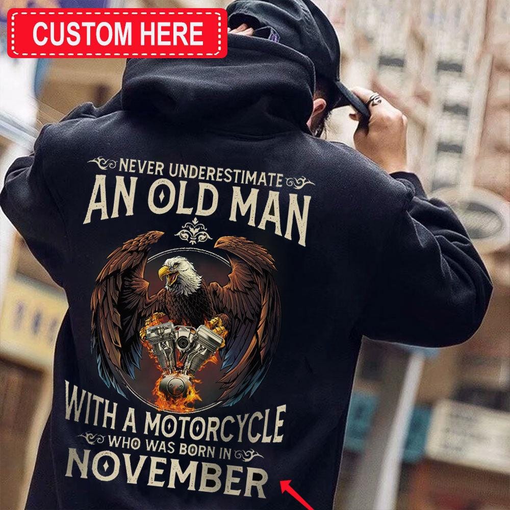 Nunca subestimes a un anciano Camiseta de cumpleaños personalizada con águila de noviembre