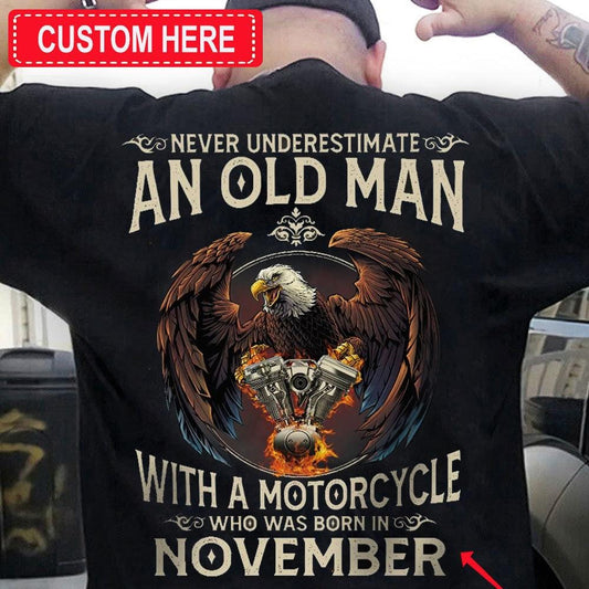 Nunca subestimes a un anciano Camiseta de cumpleaños personalizada con águila de noviembre