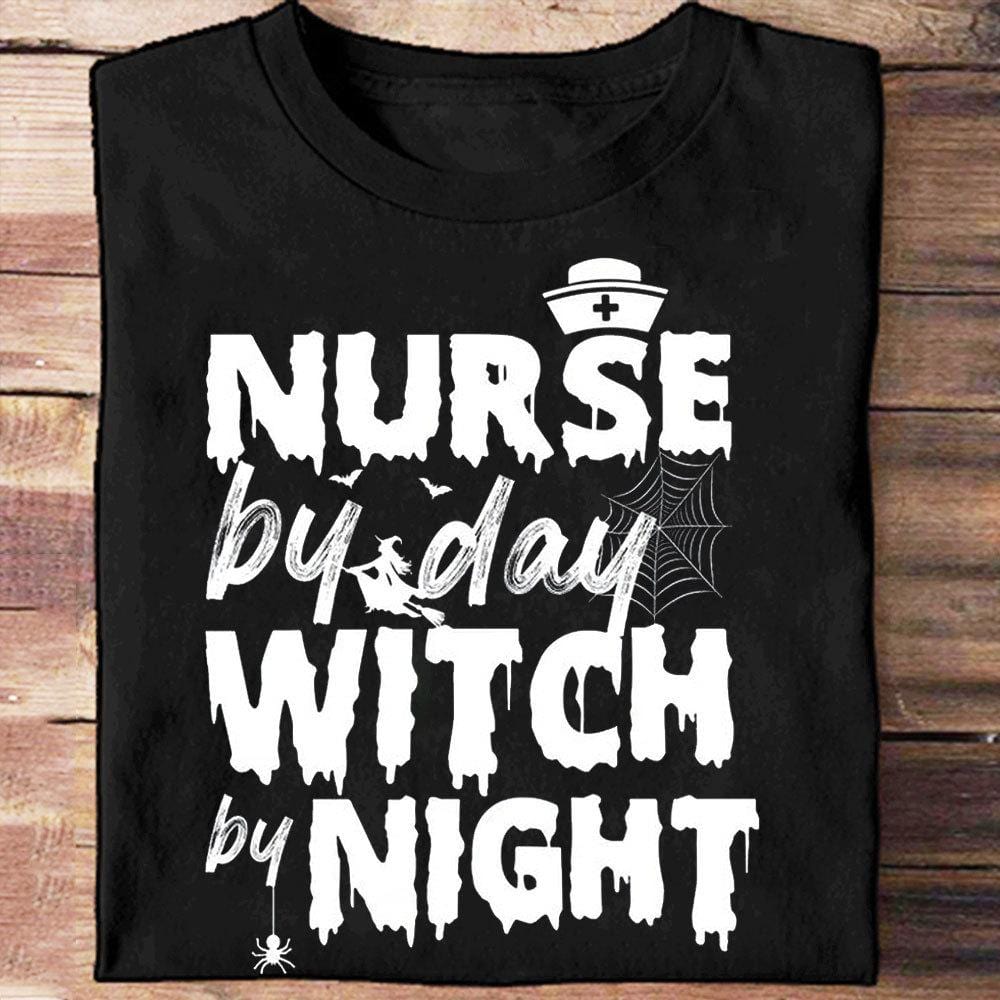 Camisetas de Halloween de enfermera de día y bruja de noche