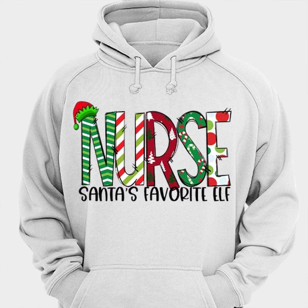 Camisetas navideñas de la enfermera elfa favorita de Papá Noel